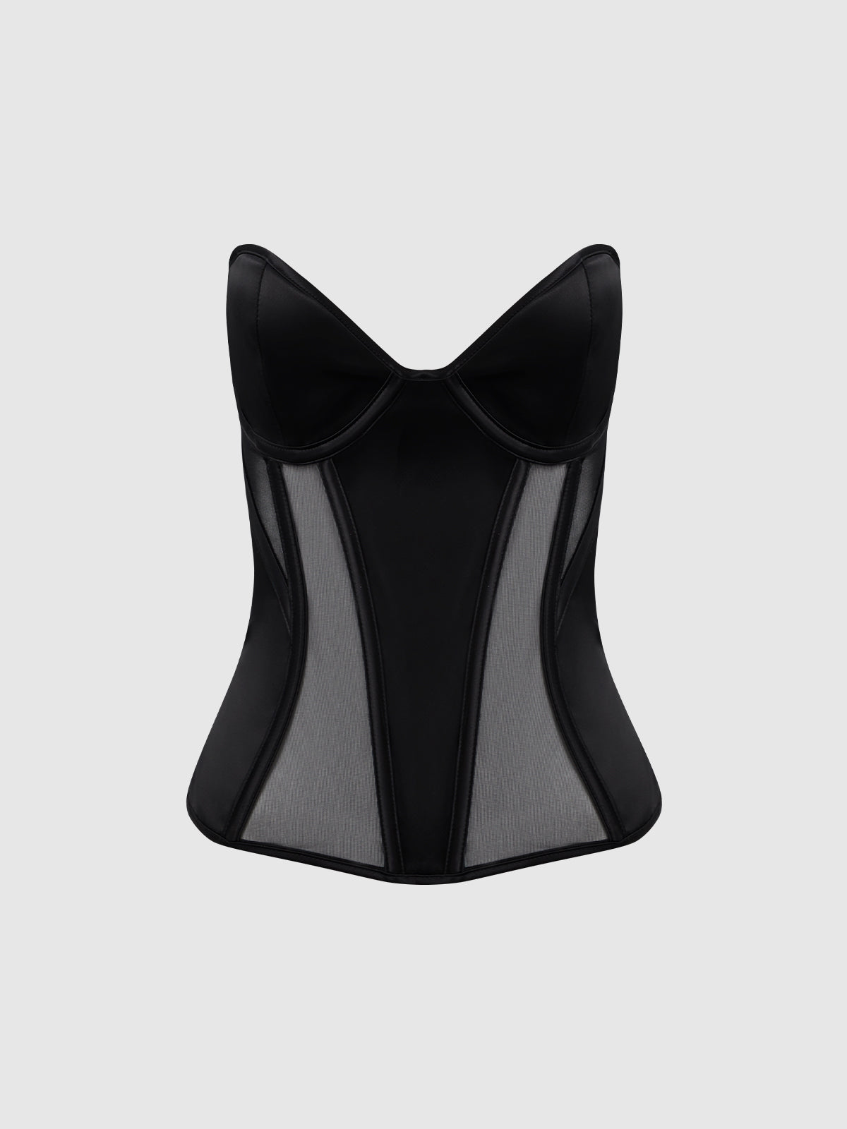 House of Desire Juliet Satin & Mesh Plunge Underwire Corset Black
