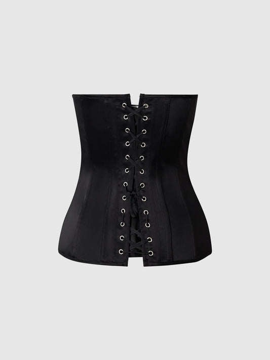 House of Desire Juliet Satin Full Boning Scoop Neck Corset Black