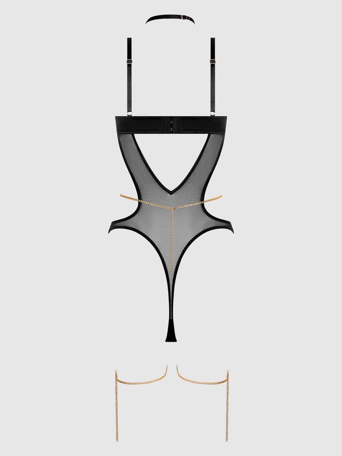 House of Desire Evangeline Satin & Chain Halter Teddy Black