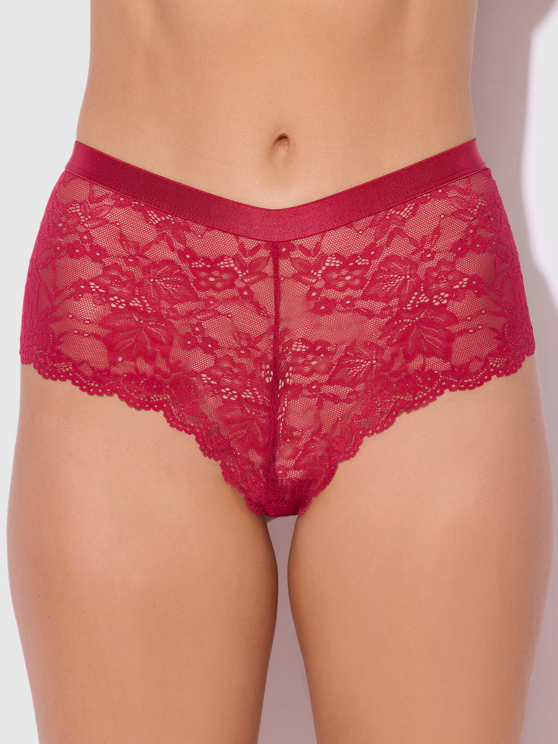 House of Desire Bella Criss Cross Back Lace Cheeky Crimson Red