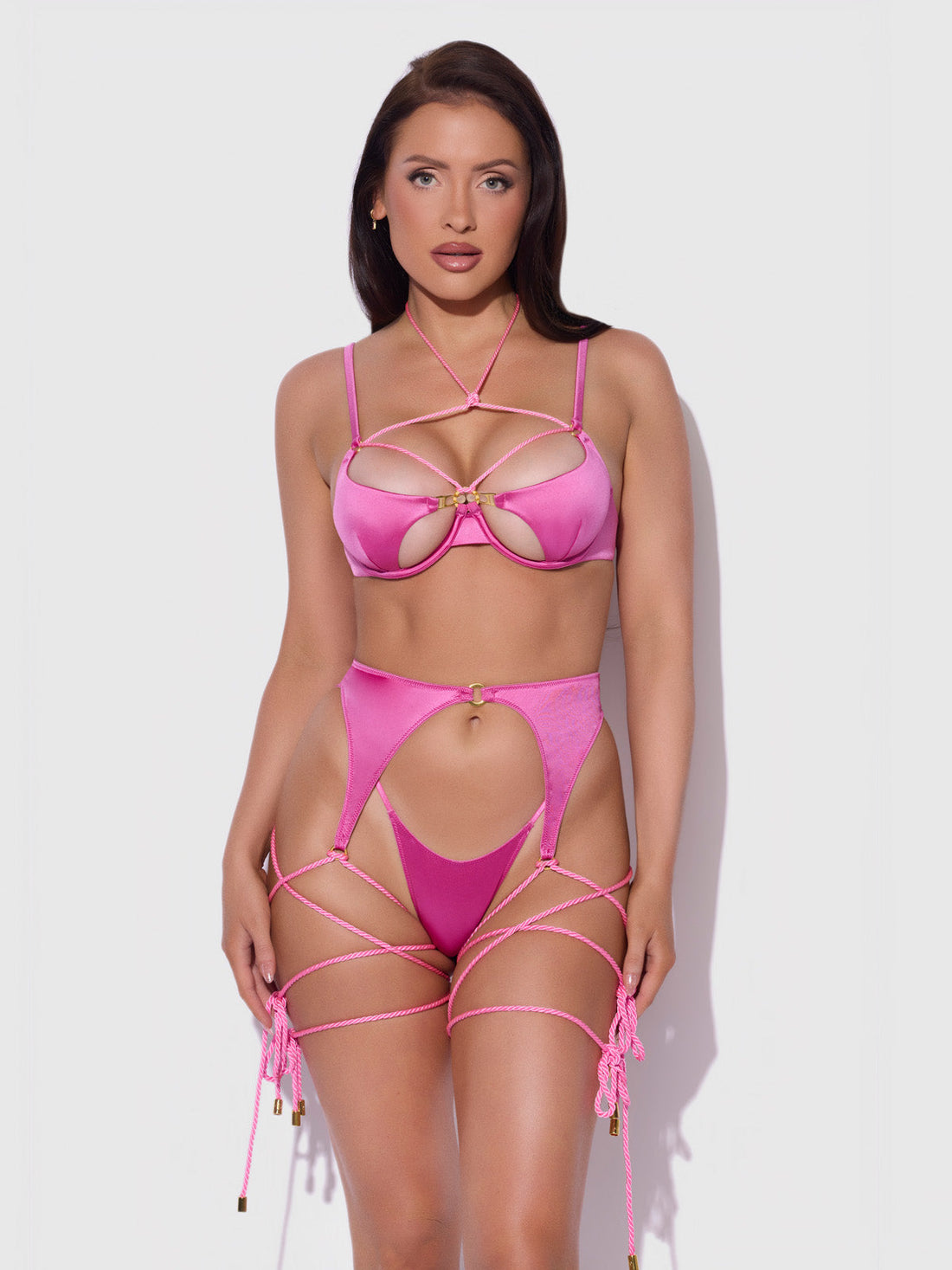 House of Desire Iryna Silky Micro & Rope Bra Set Raspberry