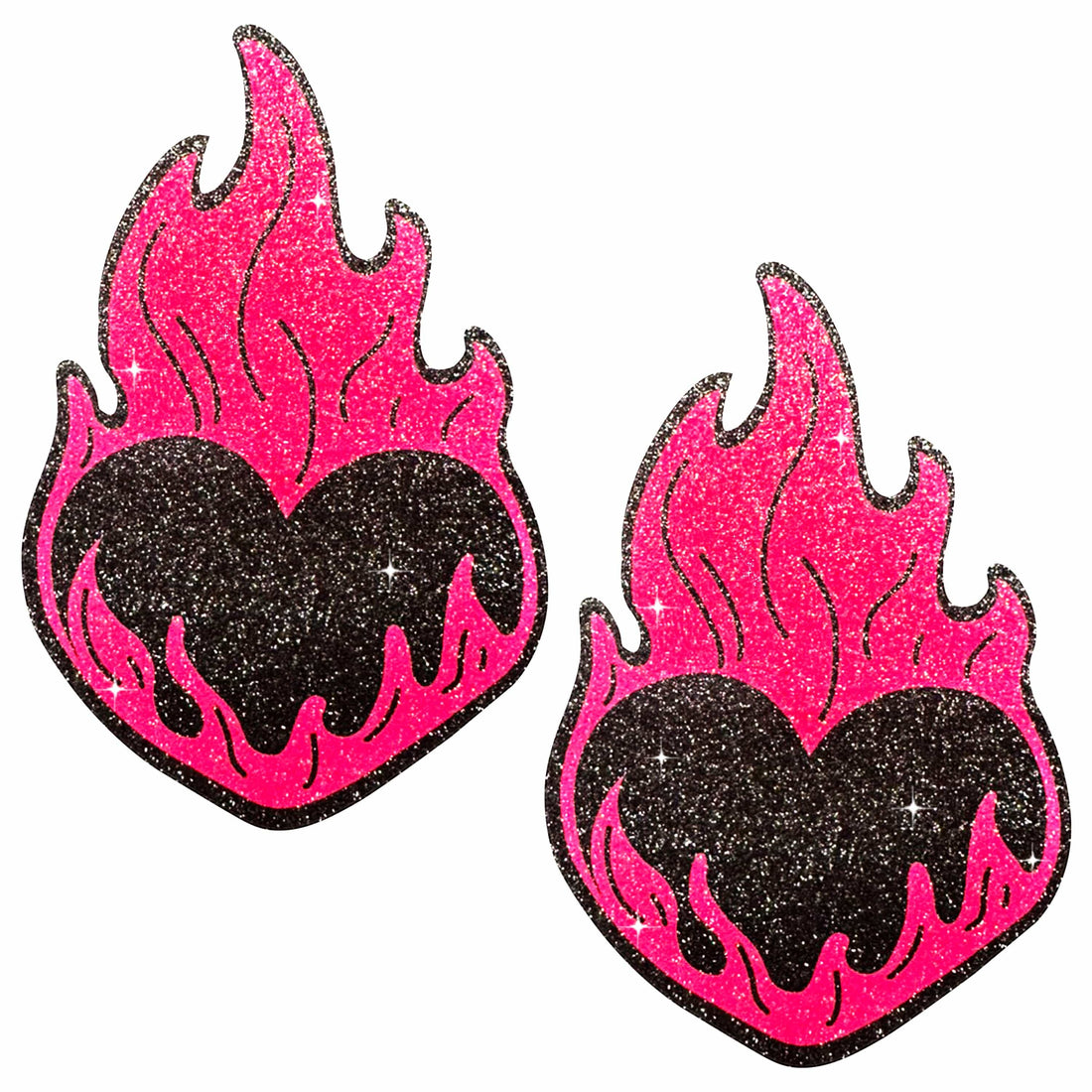 Neva Nude Flaming Heart Glitter Pasties - Black/Red