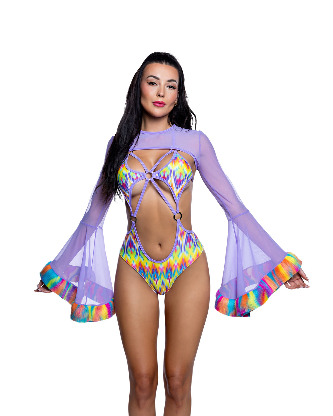 J. Valentine Faux Fur Trimmed Mesh Shrug