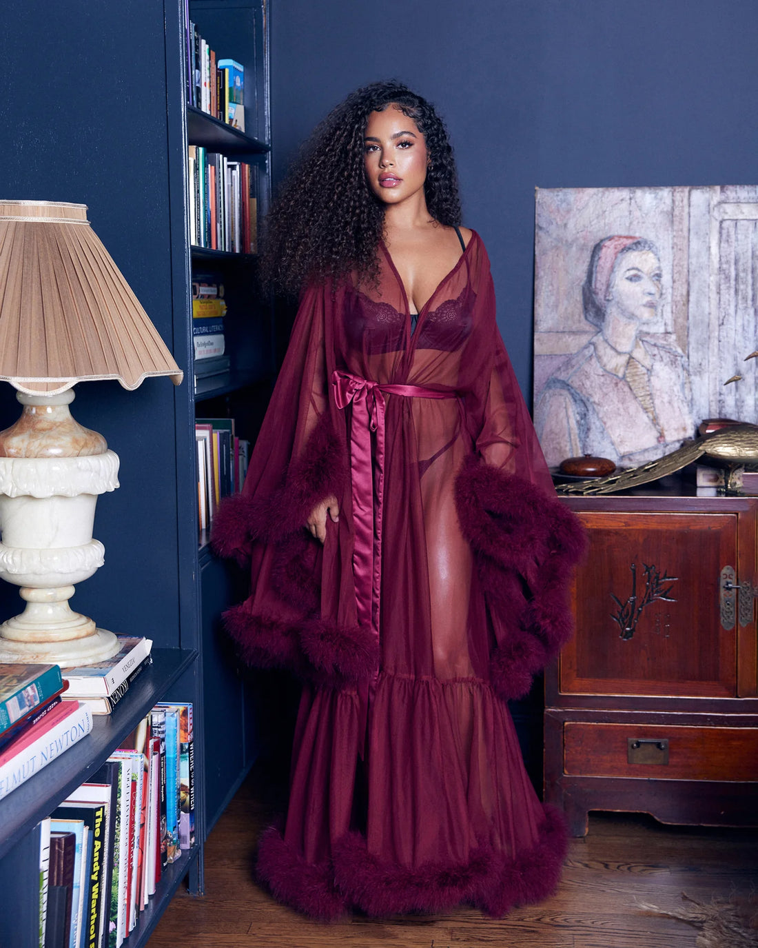 Roma Confidential Burlesque Hollywood Glam Luxury Robe Merlot