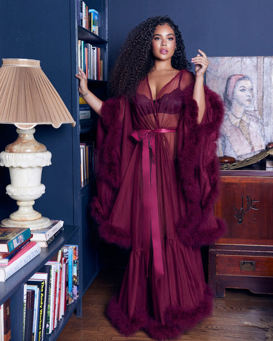 Roma Confidential Burlesque Hollywood Glam Luxury Robe Merlot