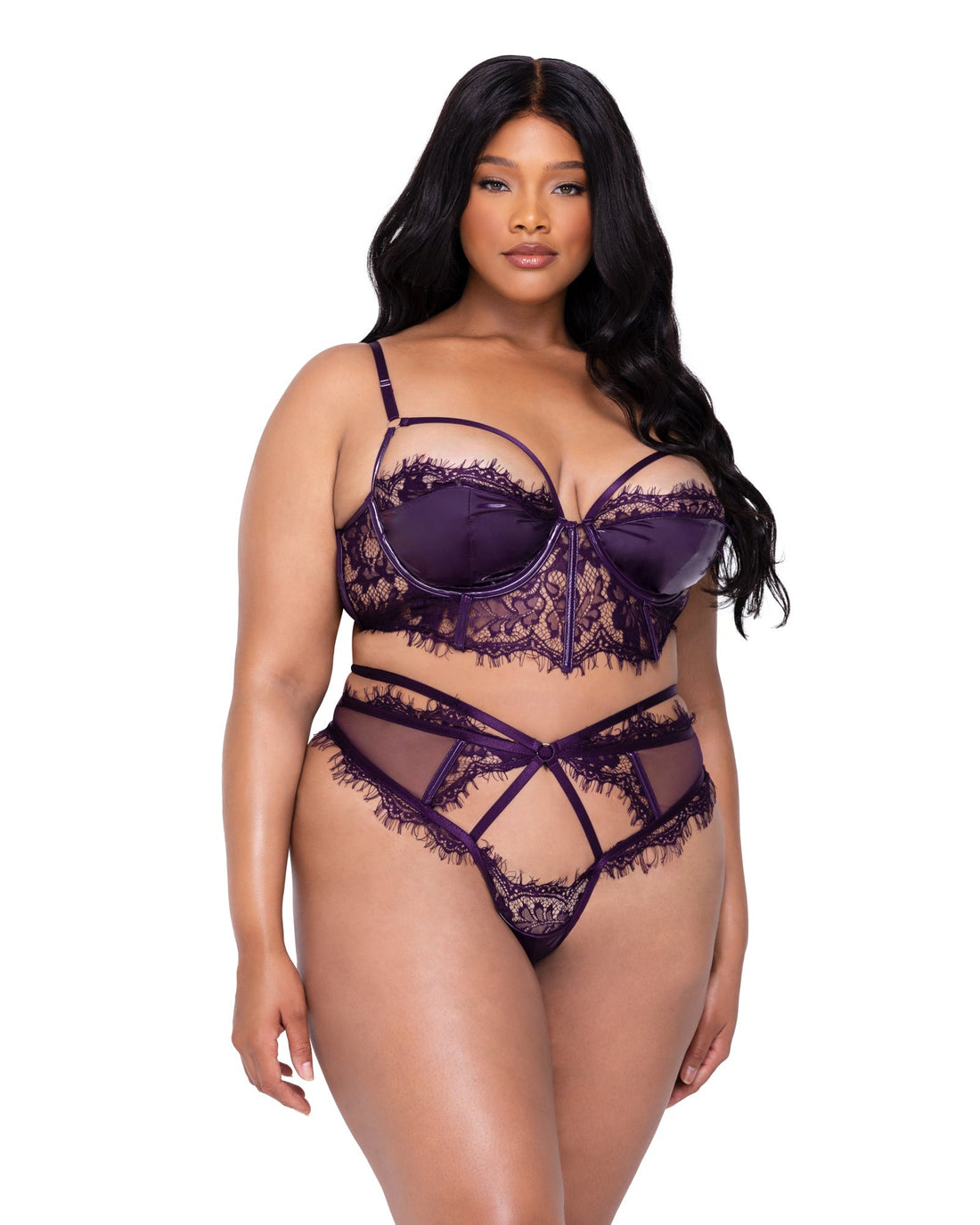 Roma Confidential Queen Sugar Plum Bra Set Eyelash Lace Purple Plus Size