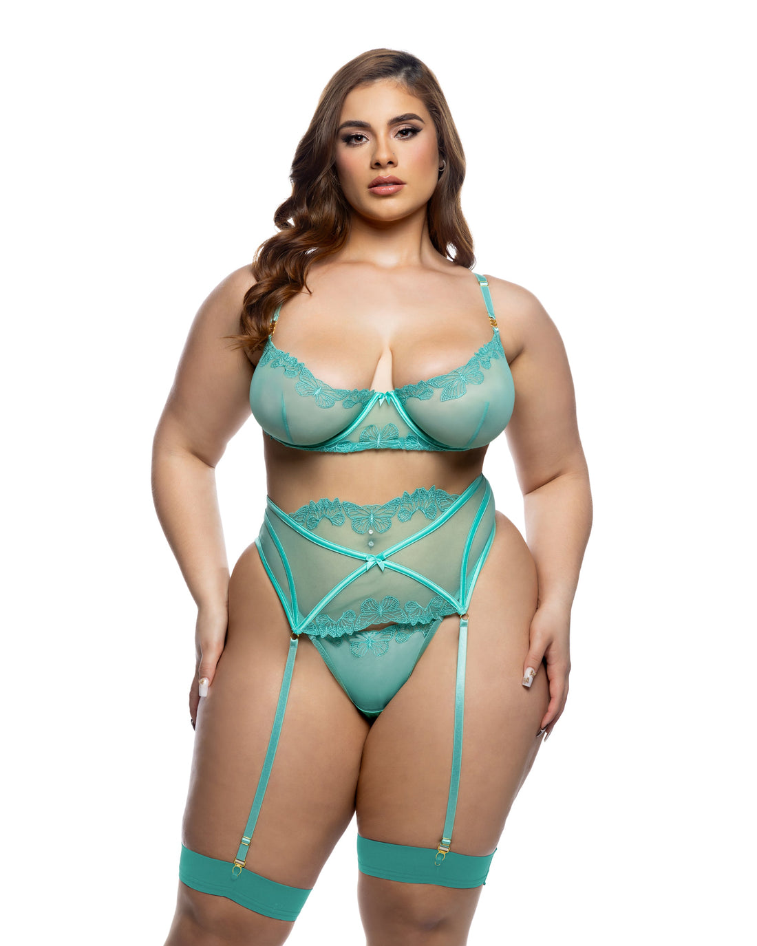 Roma Confidential Queen Butterfly Bliss Embroidery Garter Bra Set Mint Green