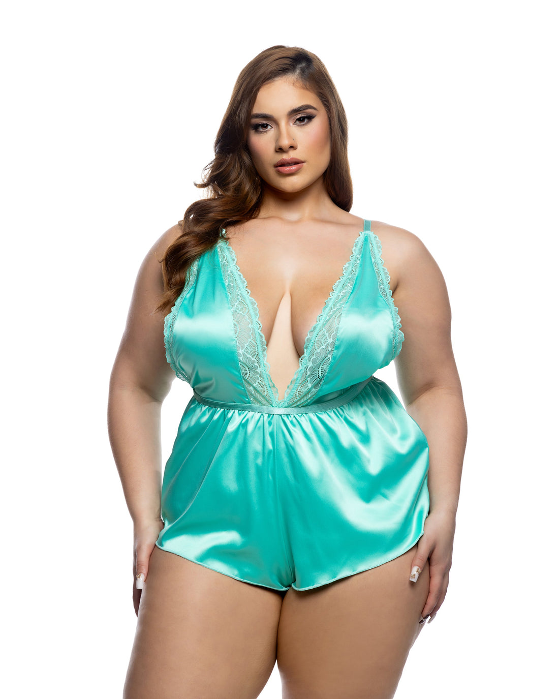 Roma Confidential Queen Bedtime Flirt Satin Halter Teddy Mint Green