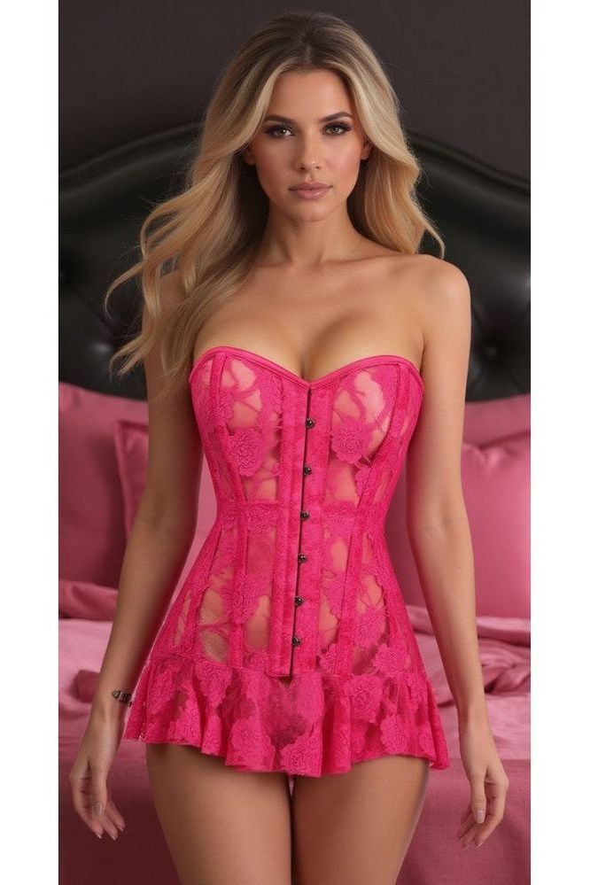 Daisy Lavish Fuchsia Sheer Lace Corset Dress
