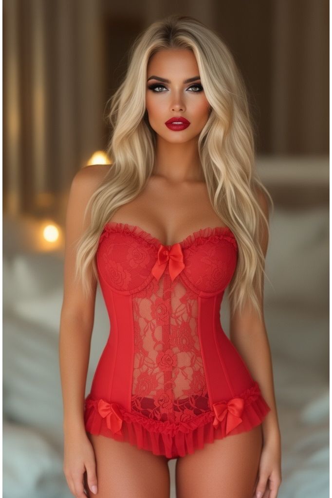 Daisy Corsets Lavish Red Lycra & Lace Hook & Eye Stretch Bustier Corset