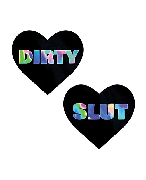 Neva Nude Holographic Dirty Slut Heart Pasties - Black