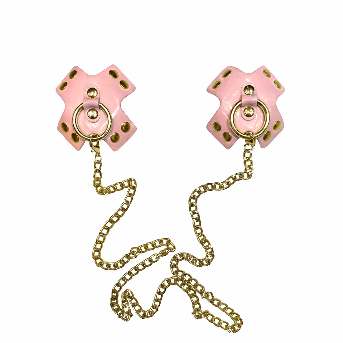 Neva Nude Pierced 'N Punked Leather & Gold Chain Reusable Silicone Pasties - Pink