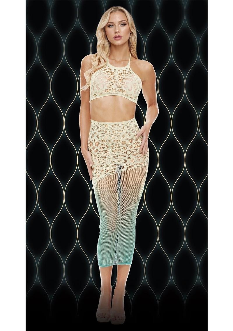 Lapdance Green Goddess 2 Piece Stocking Skirt Top Set Ombre