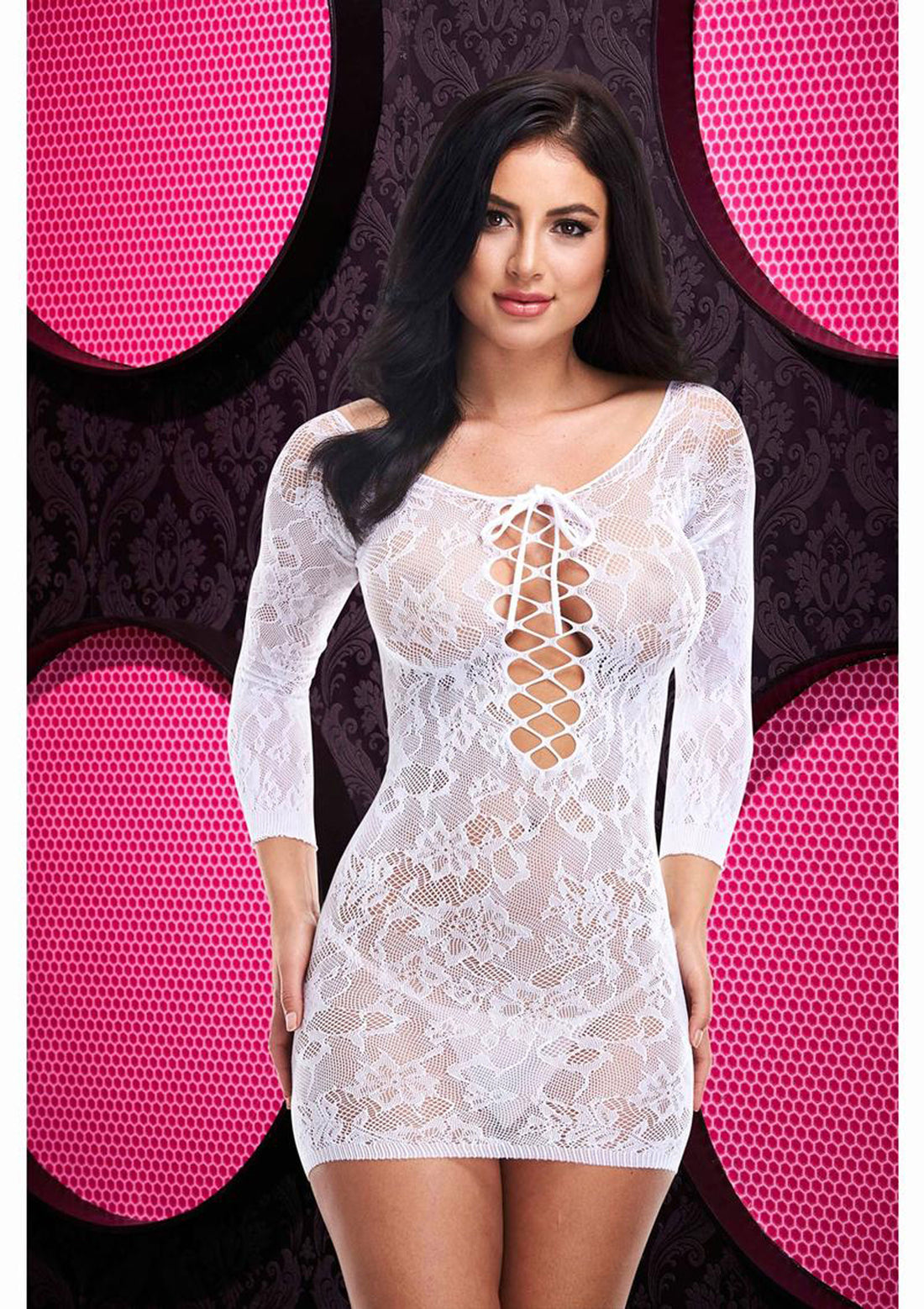 Lapdance Lace Off the Shoulder Mini Dress Stocking - One Size - White
