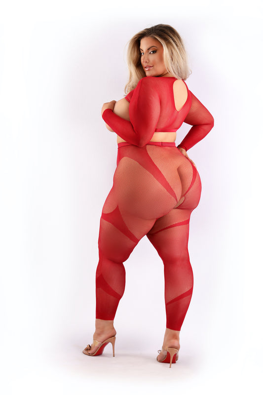 Fantasy Lingerie Queen Follow Up Long Sleeve Top, Crotchless Tights & Pasties