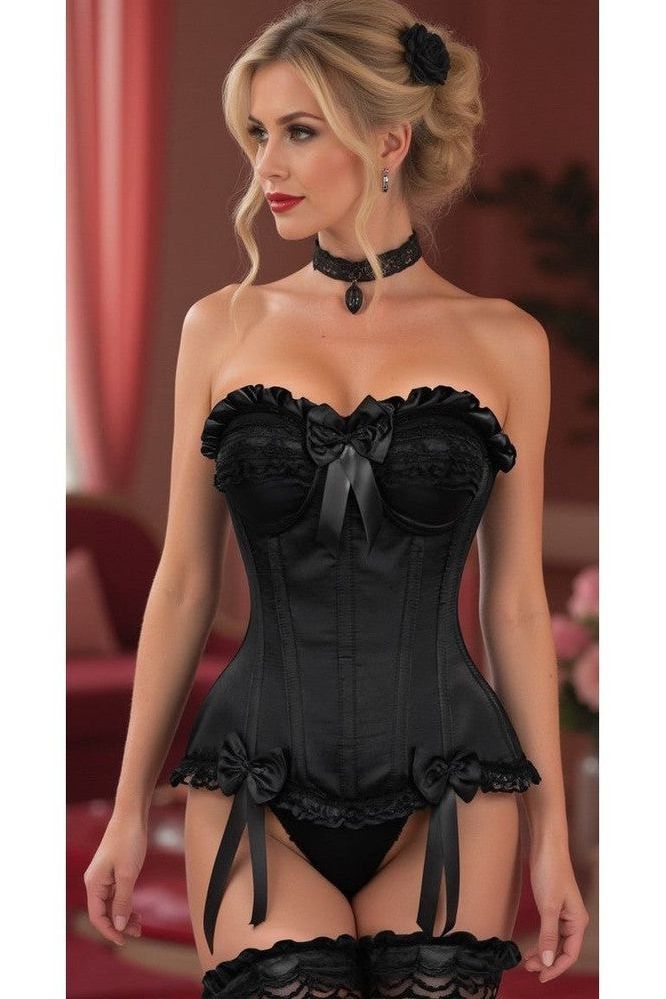 Daisy Corsets Top Drawer Black Satin Steel Boned Overbust Corset