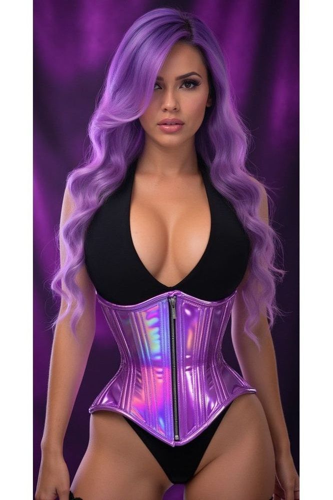 Daisy Corsets Top Drawer Lavender Holo Double Steel Boned Underbust Waist Cincher Corset