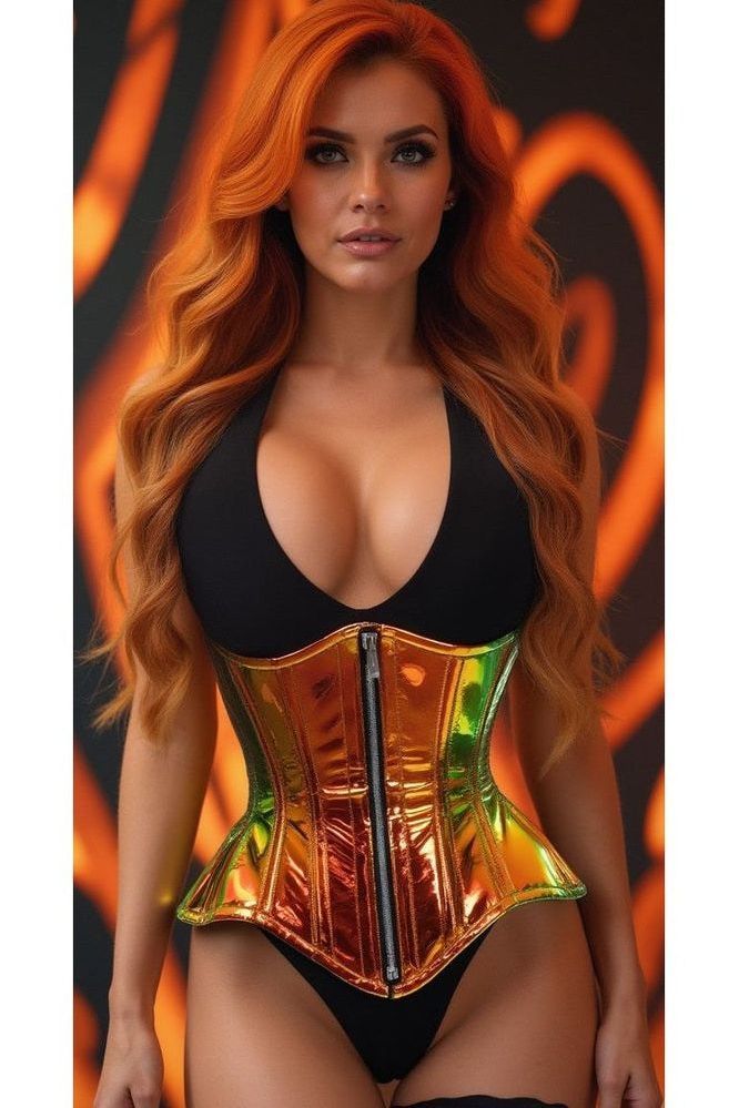 Daisy Corsets Top Drawer Sunset Holo Double Steel Boned Underbust Waist Cincher Corset