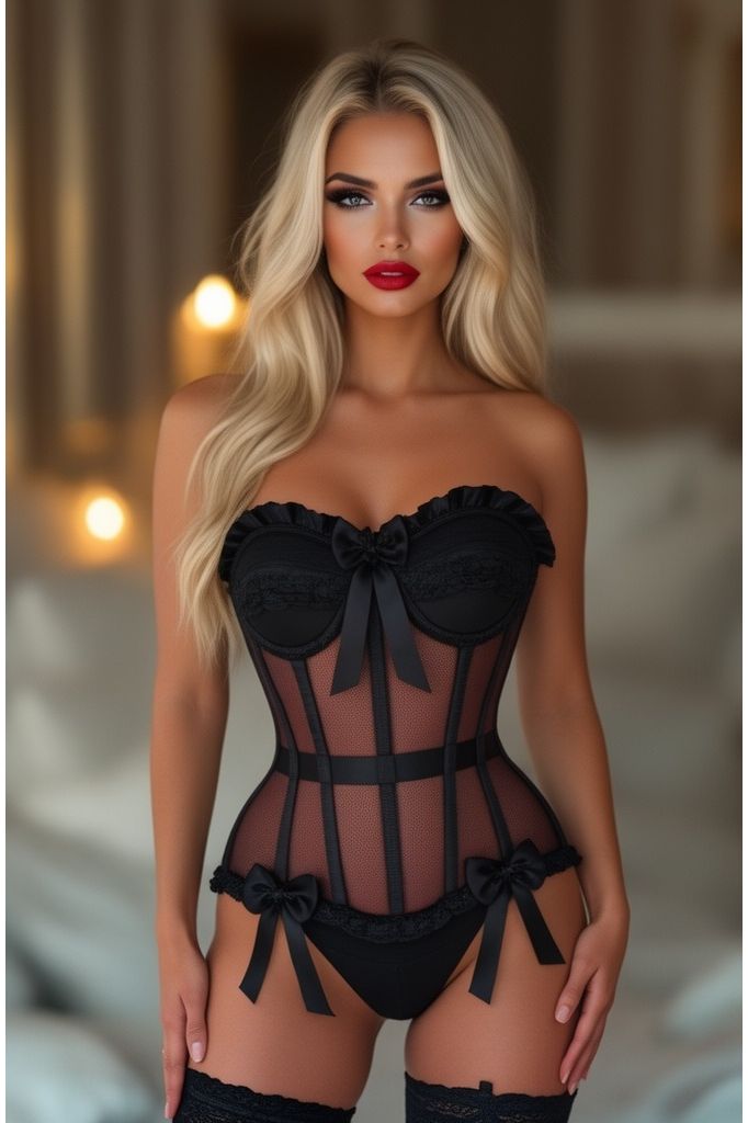 Daisy Corsets Top Drawer Steel Boned Black Mesh Underwire Bustier Corset