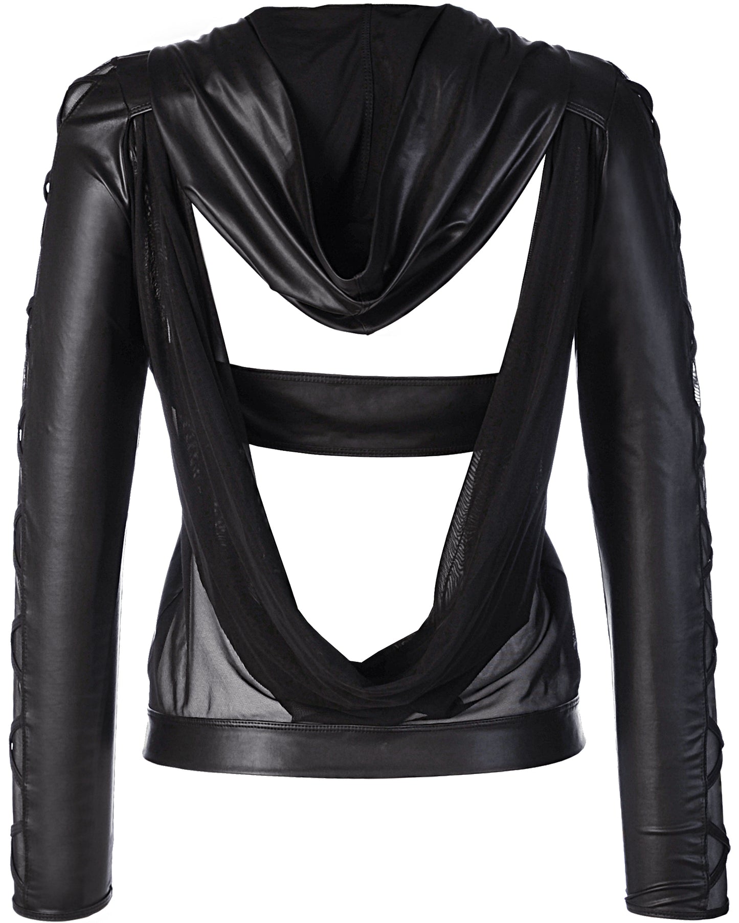 Axami 9320 Sexy Soft Latex Hoodie Top Open Back Zip Front Black MADE IN EUROPE