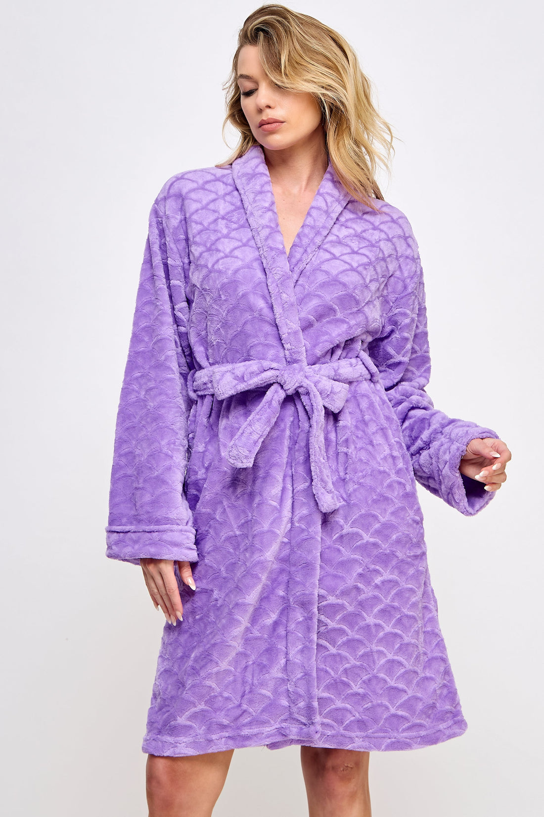 BeWicked Ariel Robe Jacquard Plush Long Sleeve with Pockets Purple