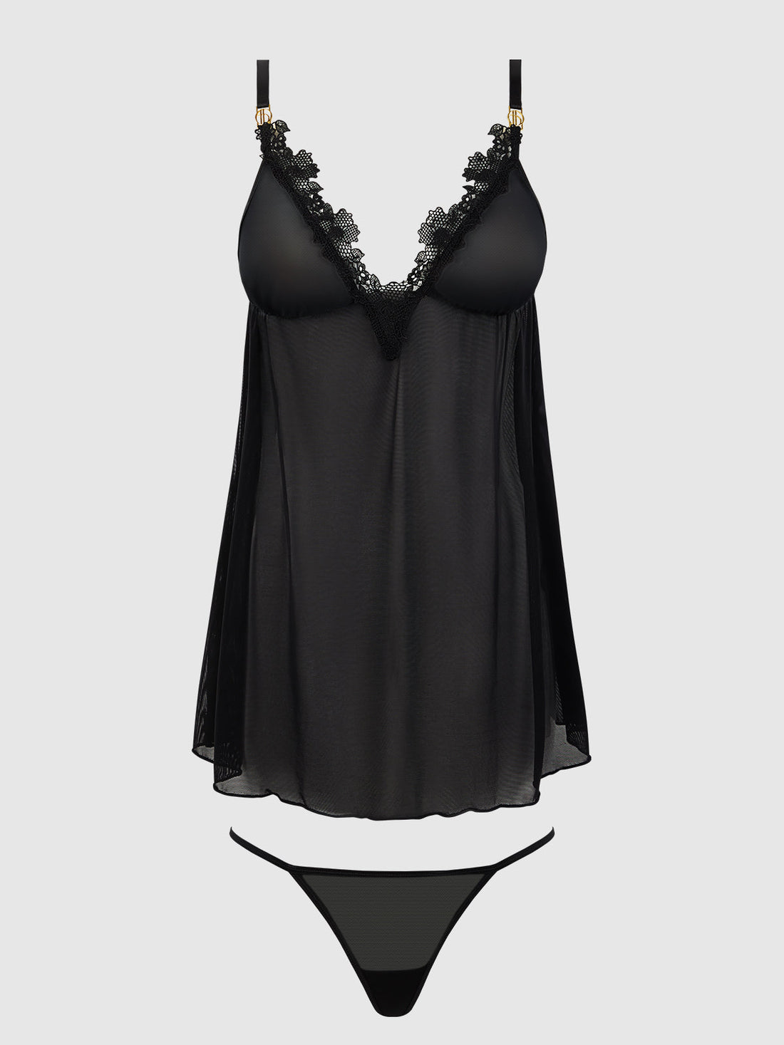 Ashley Alexiss Lace & Sheer Mesh Babydoll & G-String Set