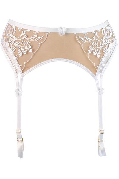 Duchessa Sheer Garter Belt White/Nude