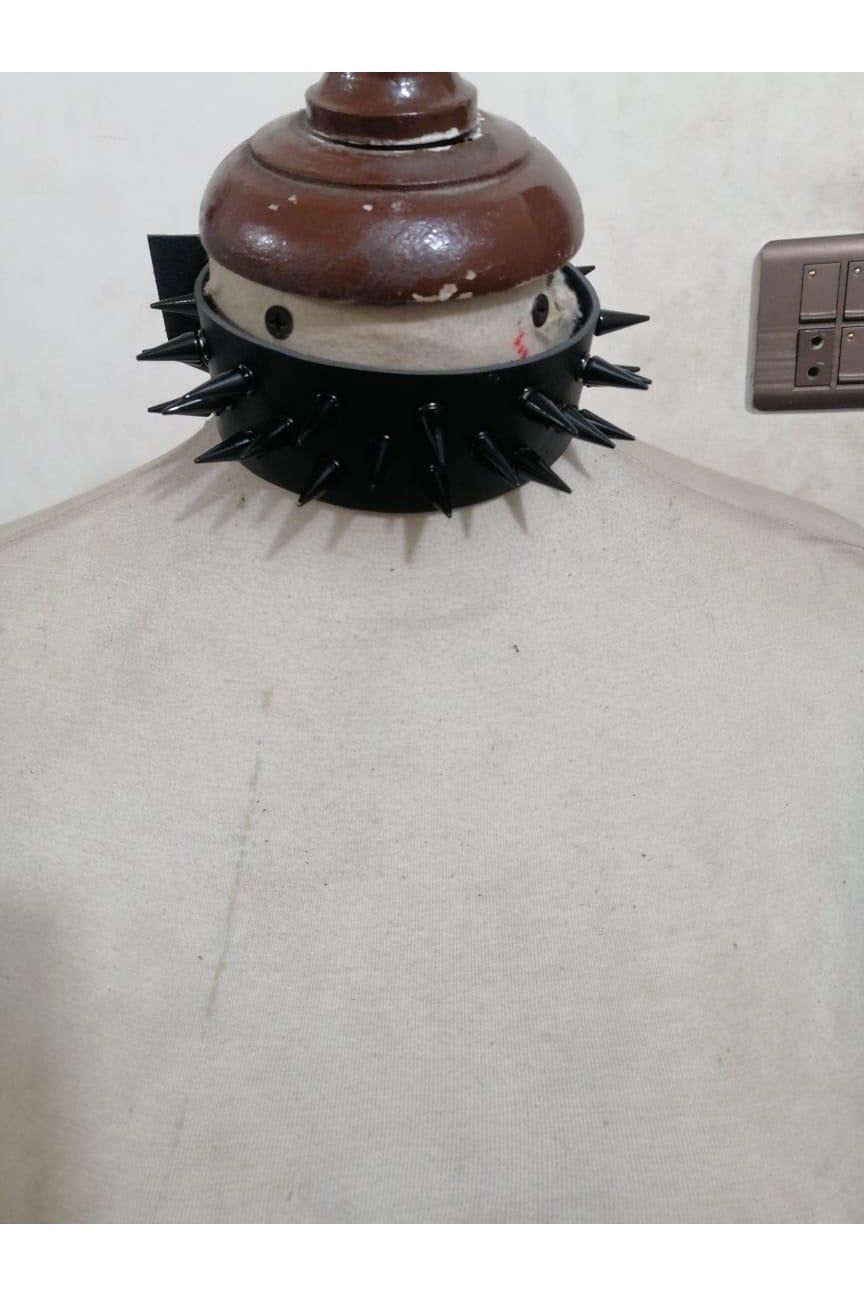 Daisy Corsets Black Faux Leather & Black Metallic Spike Choker