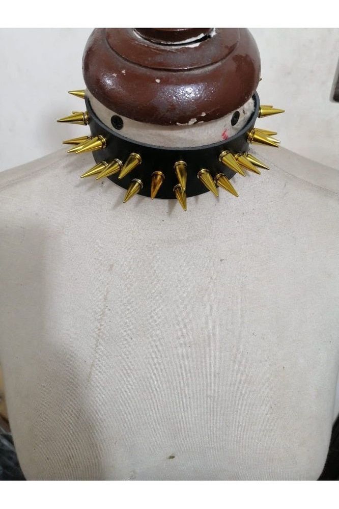 Daisy Corsets Black Faux Leather & Gold Metallic Spike Choker