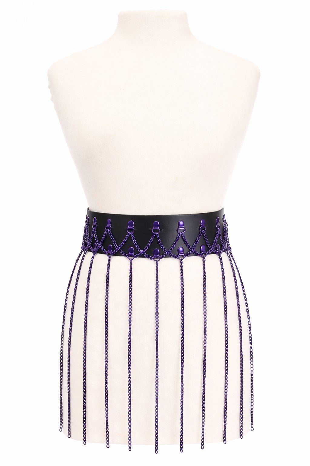 Daisy Corsets Black Faux Leather & Purple Metallic Chain Fringe Skirt