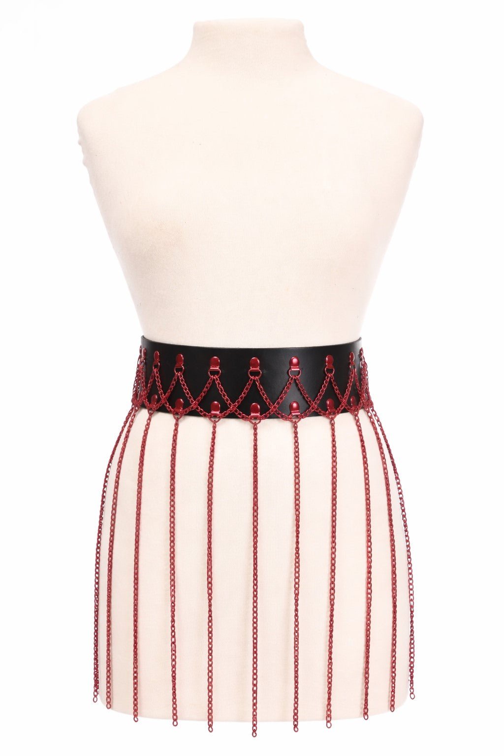 Daisy Corsets Black Faux Leather & Red Metallic Chain Fringe Skirt