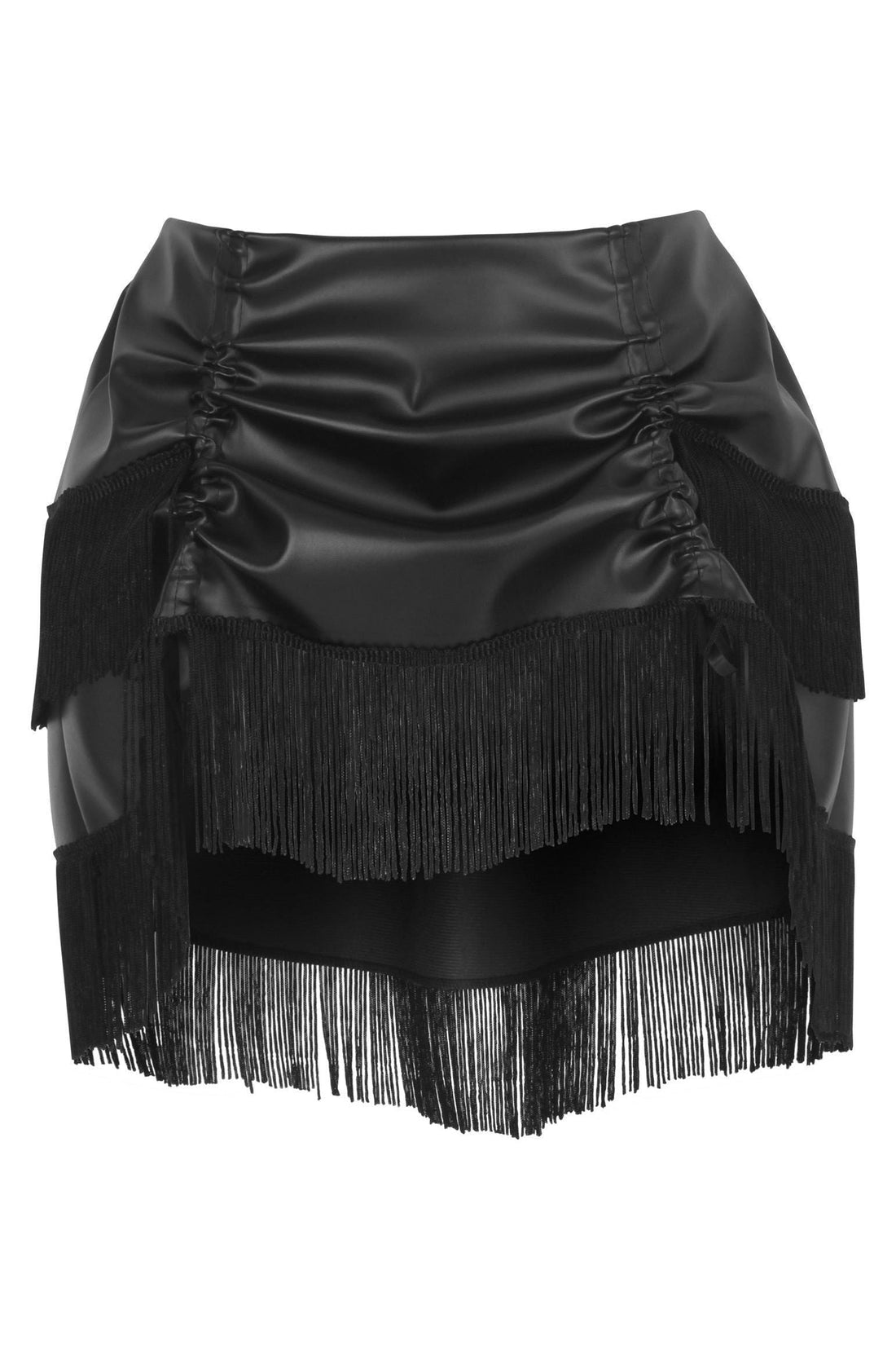 Daisy Corsets Black Faux Leather Ruched Bustle Skirt w/Fringe