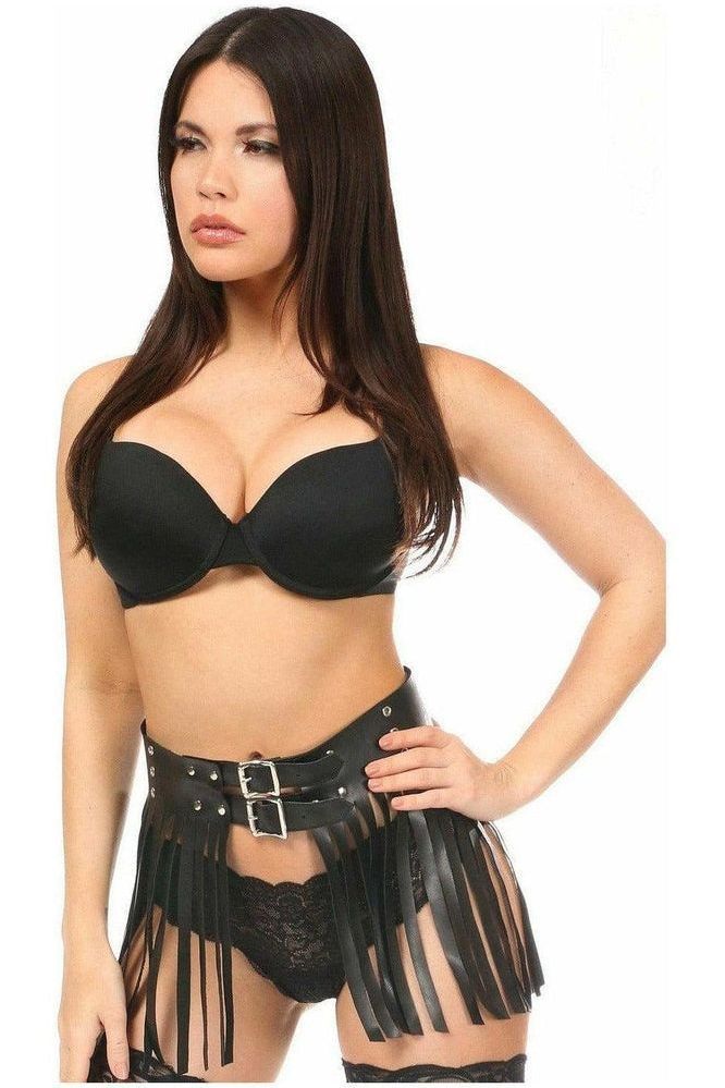 Daisy Corsets Black Vegan Leather Fringe Mini Skirt