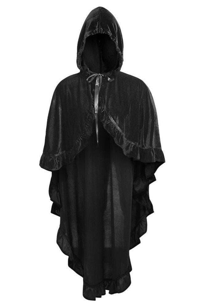 Daisy Corsets Black Velvet Hooded Ruffle Cape