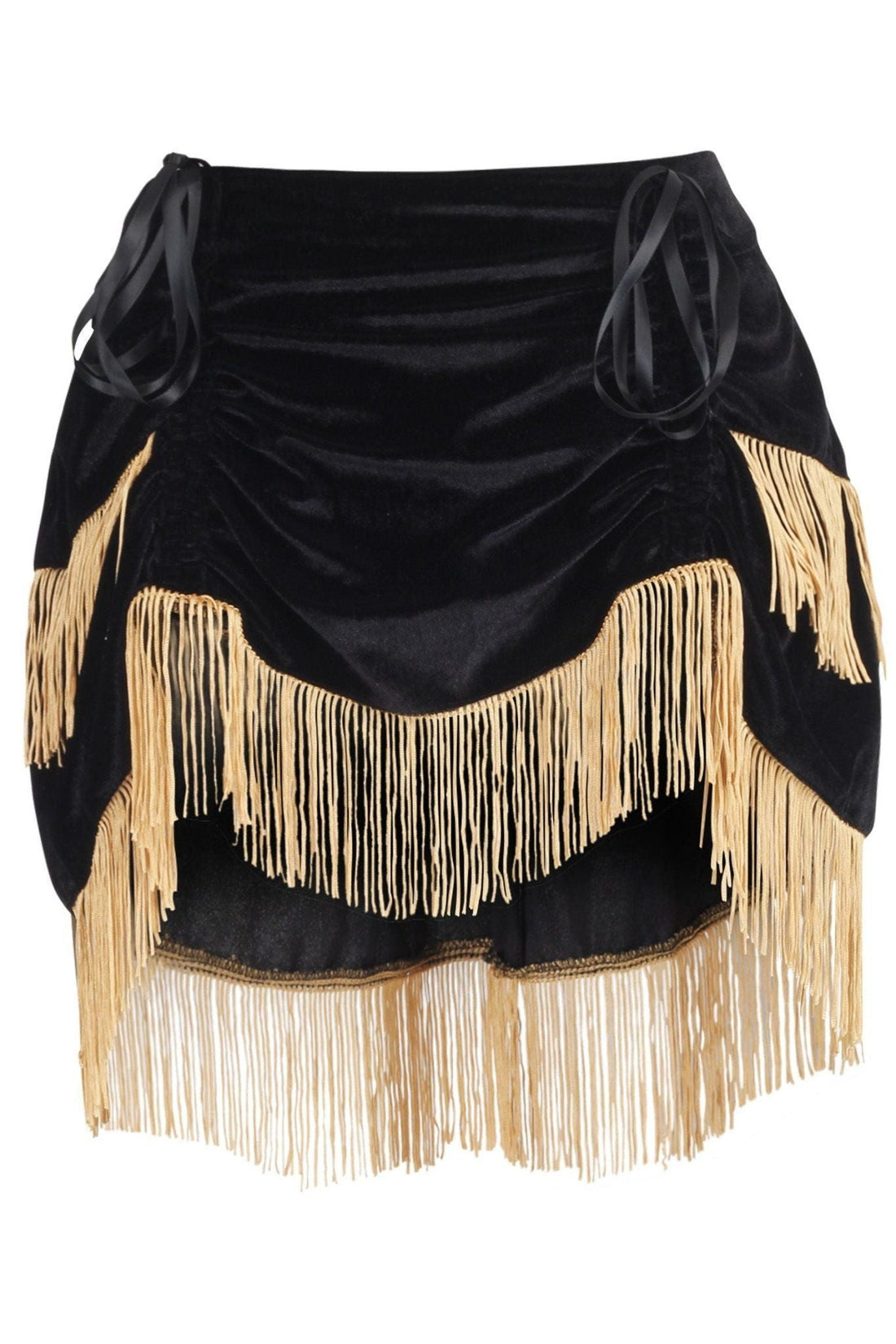 Daisy Corsets Black Velvet w/Gold Fringe Burlesque Bustle Skirt