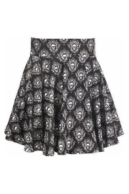 Daisy Corsets Black & White Skulls Stretch Lycra Skirt