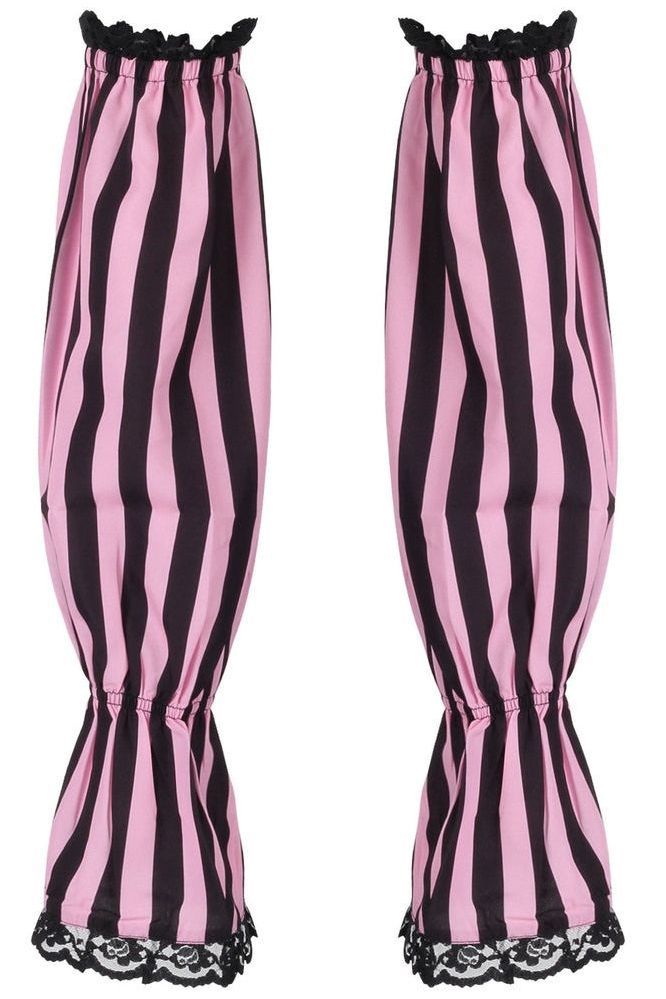 Daisy Corsets Black/Pink Striped Smocked Sleeves