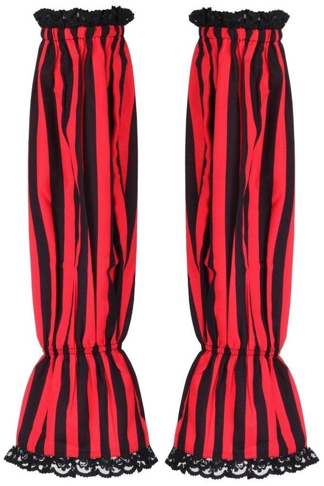 Daisy Corsets Black/Red Striped Smocked Sleeves