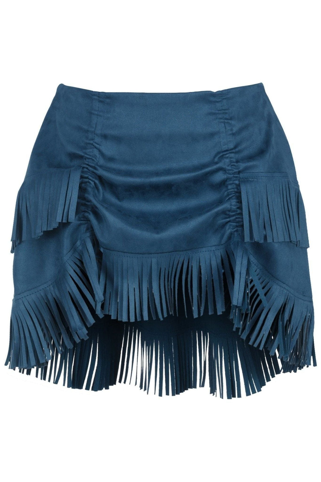 Daisy Corsets Blue Suede Ruched Bustle Skirt w/Fringe
