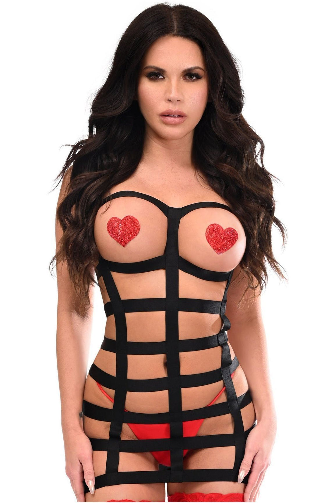Daisy Corsets Boxed Black Stretchy Cage Dress Body Harness w/Silver Hardware