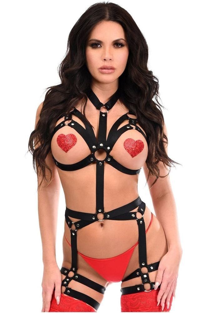 Daisy Corsets Boxed Black Stretchy Elastic Harness Bodysuit w/Silver Hardware