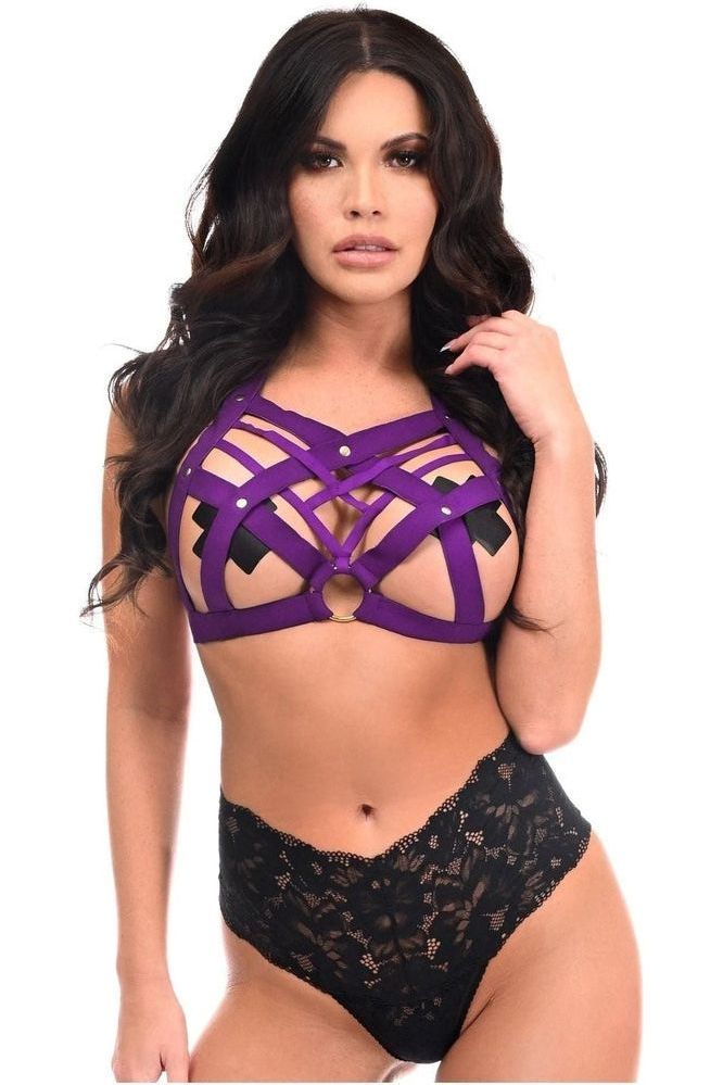 Daisy Corsets Boxed Purple Stretchy Body Harness w/Gold Hardware