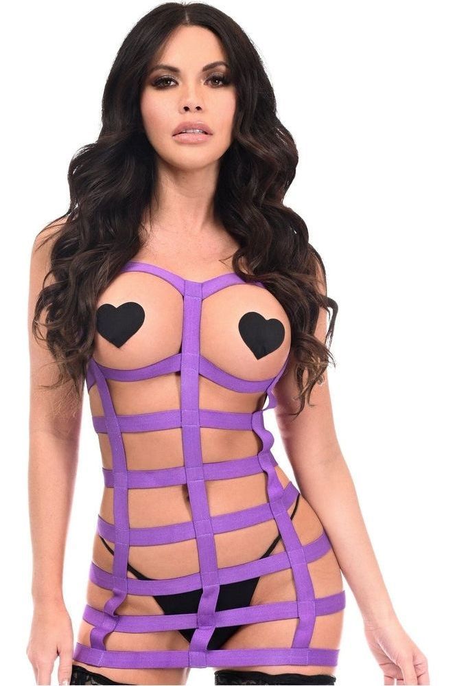 Daisy Corsets Boxed Purple Stretchy Cage Dress Body Harness w/Silver Hardware
