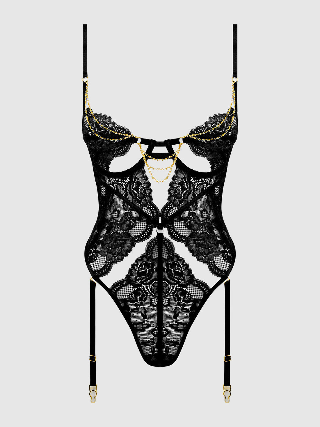 House of Desire Queen Cecily Lace & Chain Gartered Teddy