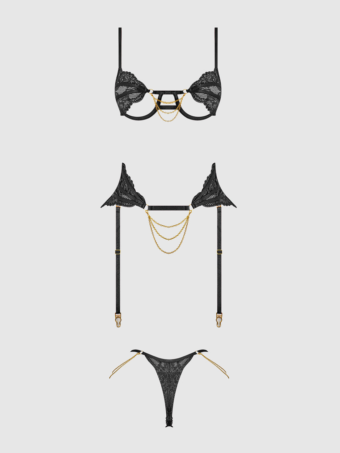 Cecily Lace & Chain Open Cups Bra Set