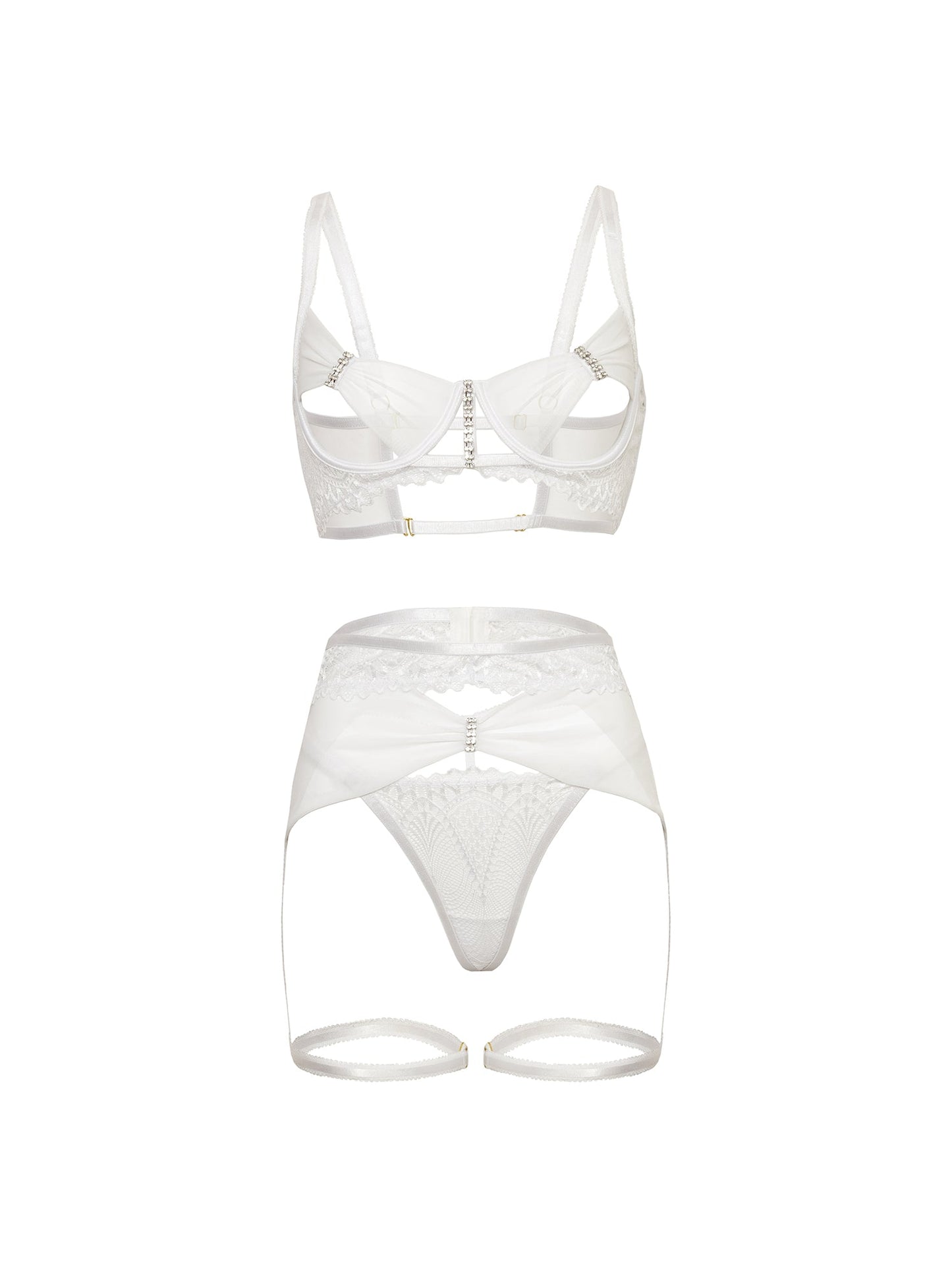 Oh la la Cheri Clarinda Sexy Open Cups Garter Bra Set with Rhinestones