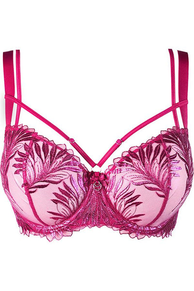 Brilliance Shimmering Metallic Embroidery Sheer Balconette Bra Pink