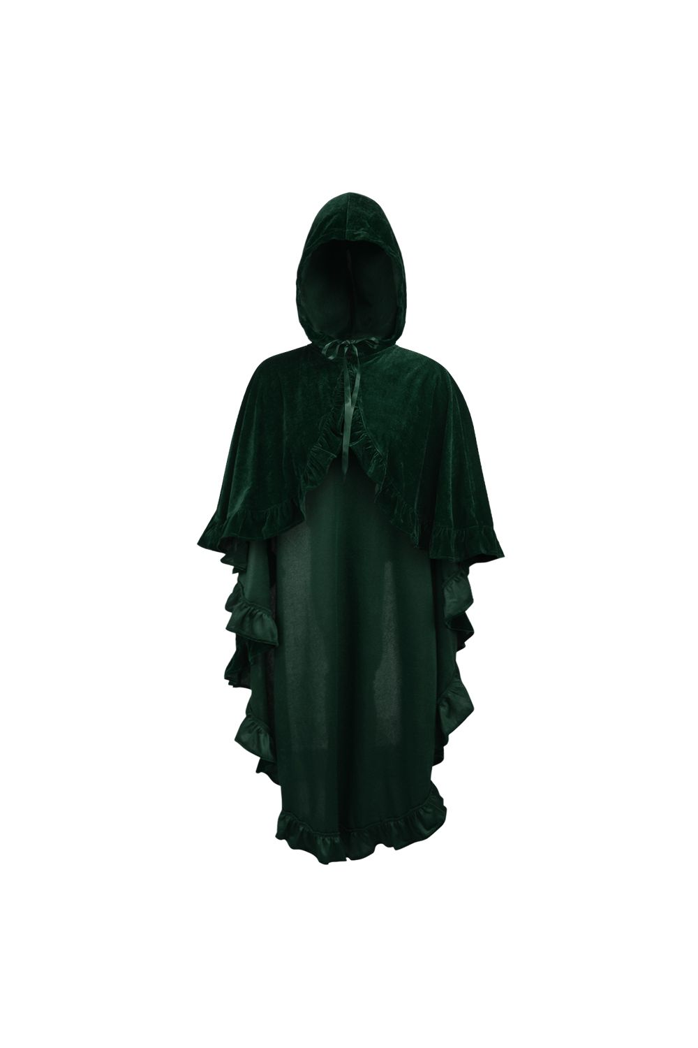 Daisy Corsets Dark Green Velvet Hooded Ruffle Cape