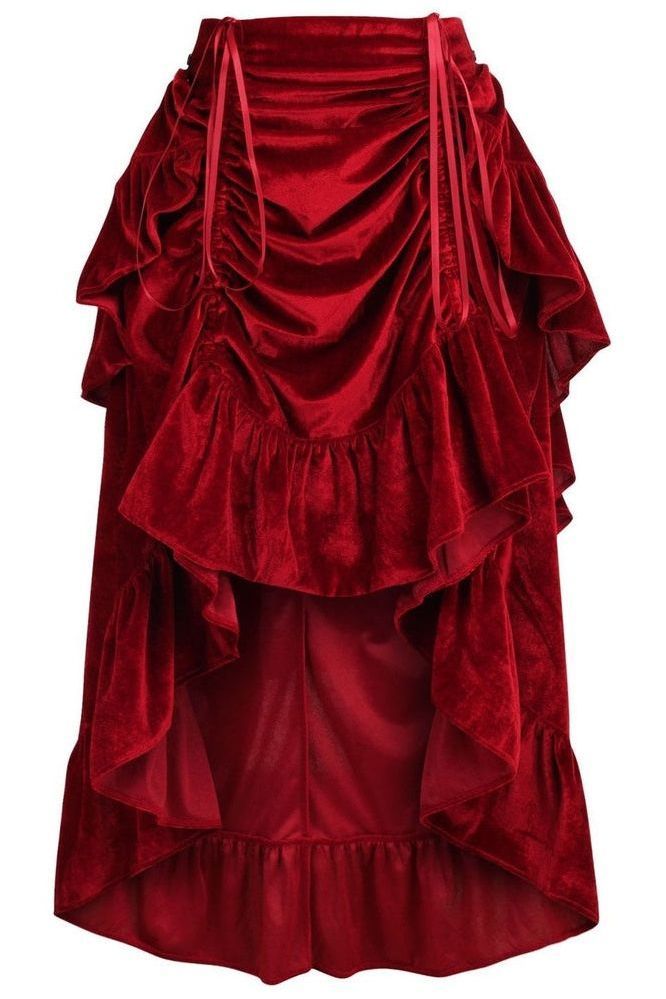 Daisy Corsets Dark Red Velvet Adjustable High Low Bustle Skirt