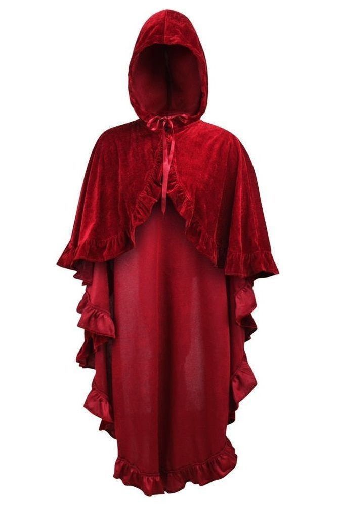 Daisy Corsets Dark Red Velvet Hooded Ruffle Cape